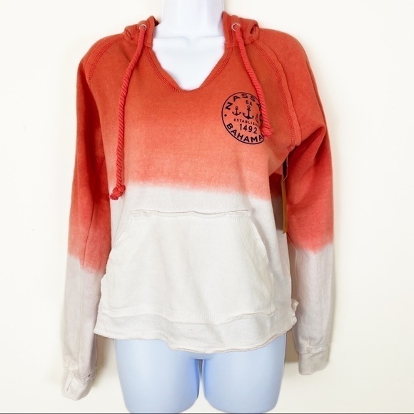 NEW NWT EXIST Tie Dye Ombré Dipped Hoodie Sweatshirt Cropped Coral White Small - Picture 2 of 9